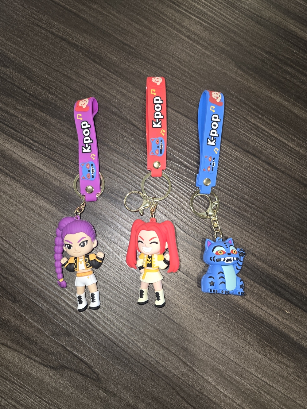 K-pop Character Keychain with Purple, Red, and Blue Straps - Kids Accessories